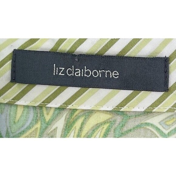 Liz Claiborne Sz 14 Colorful Green l Button Up Shirt Blouse Top Floral Print Art - Picture 6 of 8